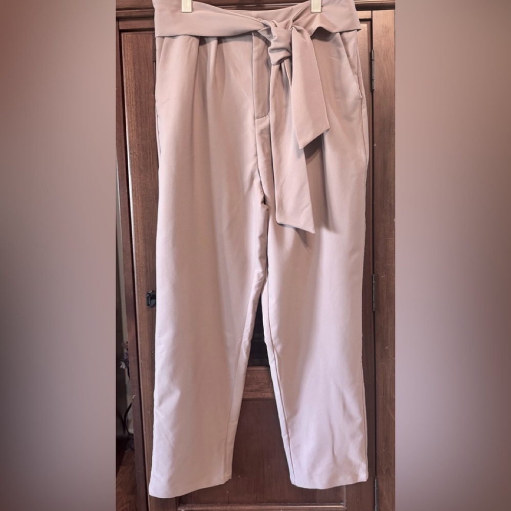 Grace Karin Women's Belted Trousers in Light Beige NWT
